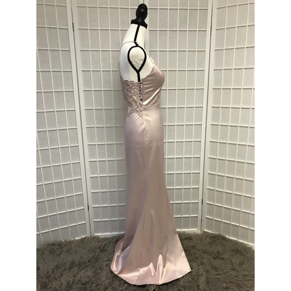 Sequin Hearts Satin Blush Lace Back Gown - Picture 2 of 4